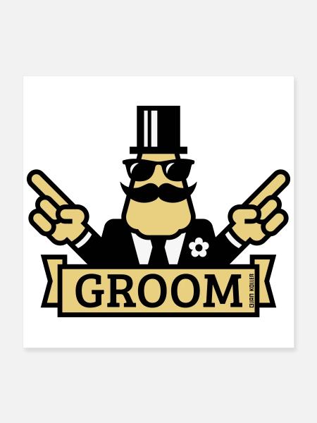 Pointing Groom (Stag Night / Bachelor Party / 3C) - Poster 16" x 16" (40x40 cm) - white - Front