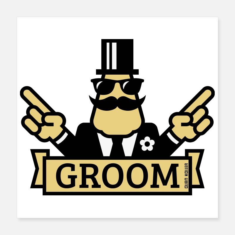 Zeigender Bräutigam (Junggesellenabschied / Junggesellenabschied / 3C) Poster 40x40 cm