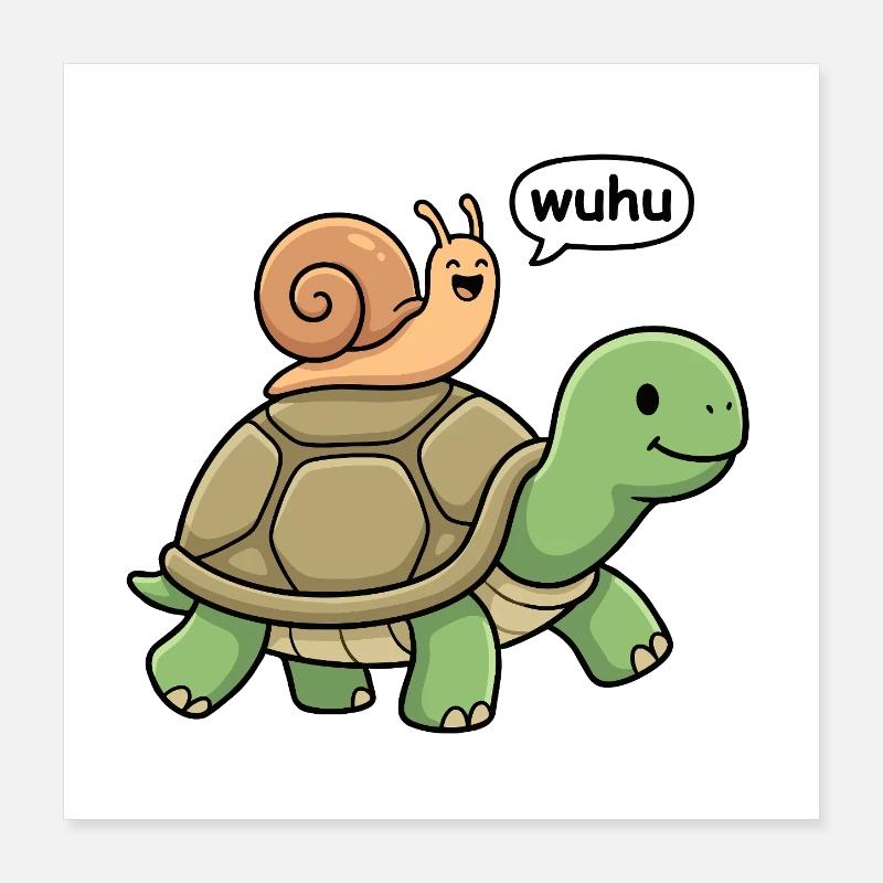 Turtle Snail Piggyback Race - Go Fast Poster 16" x 16" (40x40 cm)