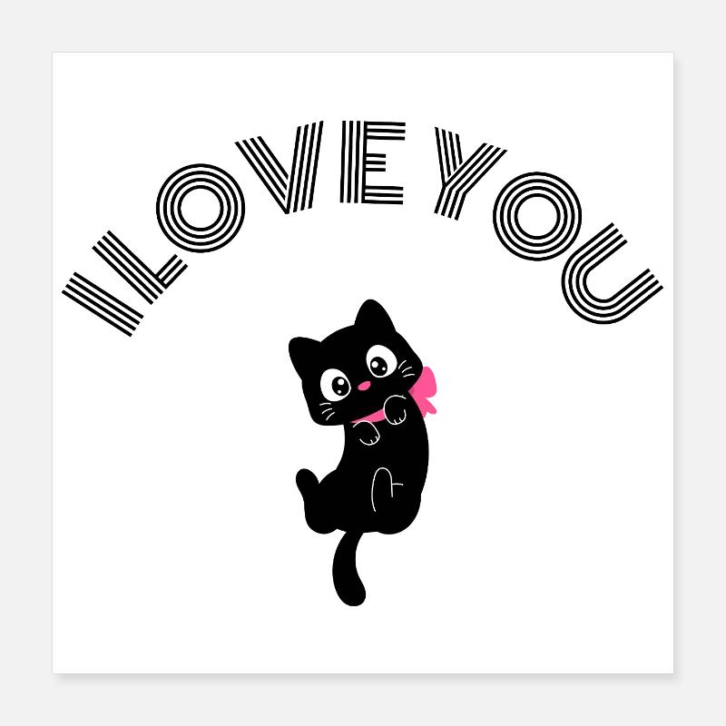 Süße schwarze Katze Ich liebe dich Retro Rosa Schleife Valentin Poster 40x40 cm