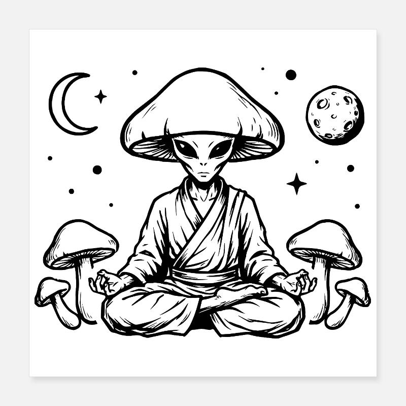 Zen mushroom master in space Poster 16" x 16" (40x40 cm)