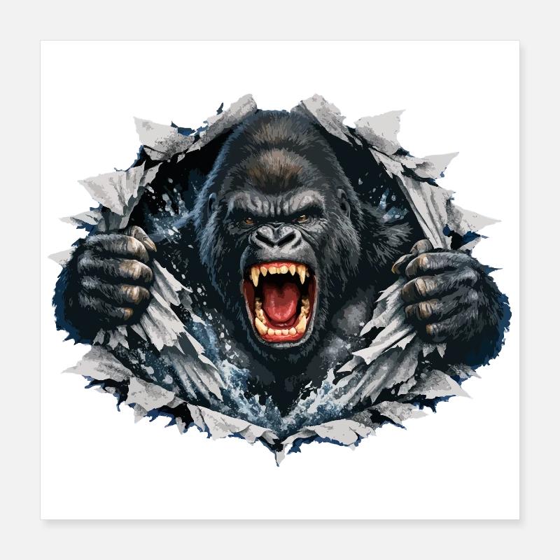 Gorilla bricht durch: Brüllende Kraft Poster 40x40 cm
