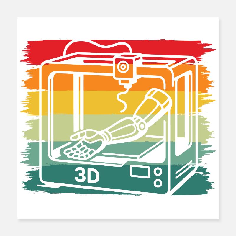 Retro Vintage 3D Drucker Roboterarm Maker Poster 40x40 cm