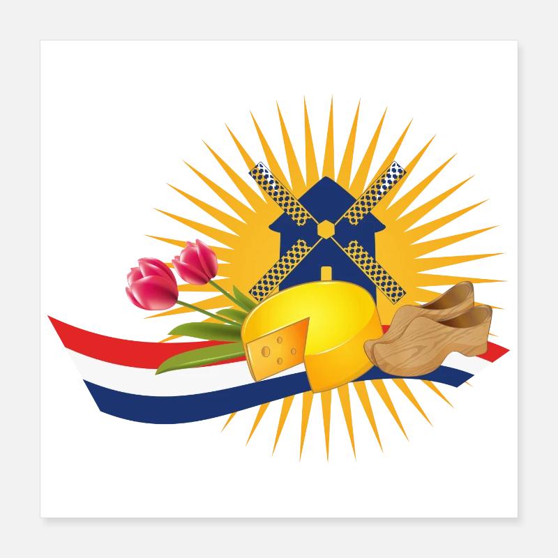 Windmill with tulips, clogs and Dutch cheese Poster 16" x 16" (40x40 cm)