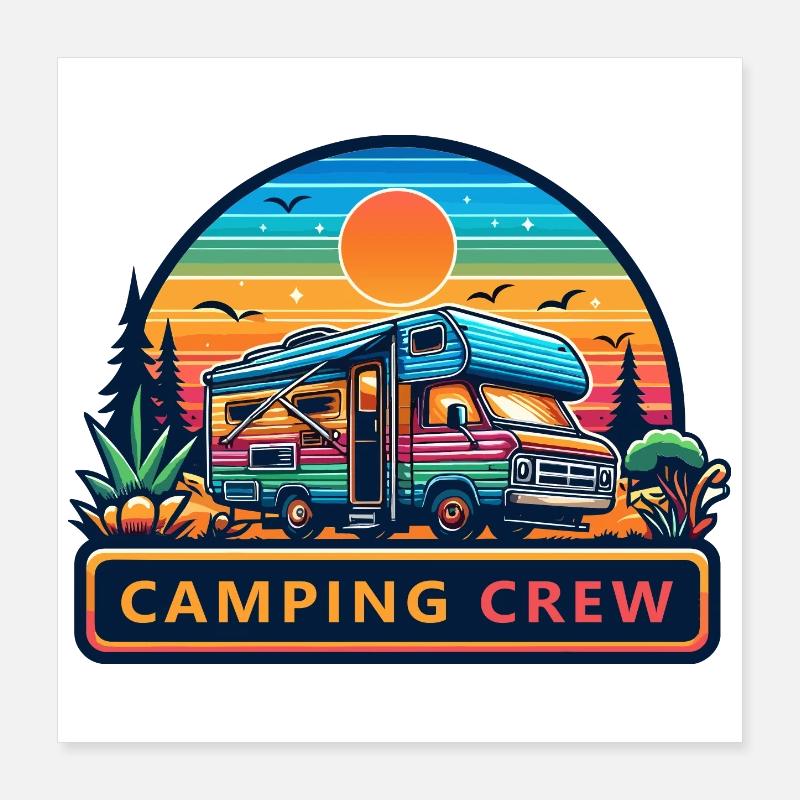 Rétro Sunset Camping RV Crew Poster 40 x 40 cm