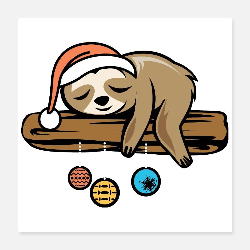 faultier weihnachtsmann xmas baum comic cartoon Poster 40x40 cm