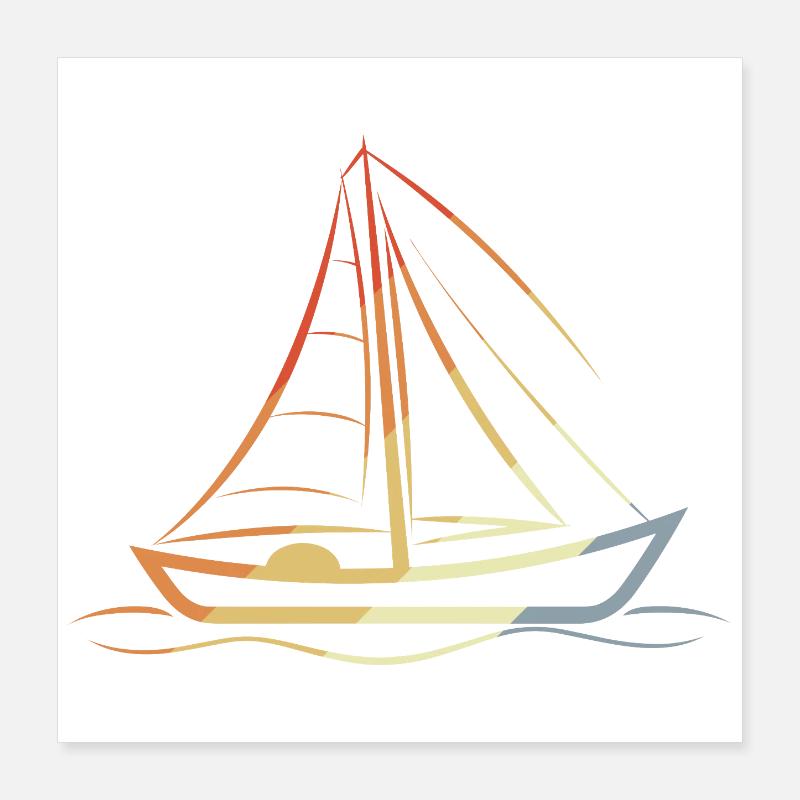 Retro Segelboot Line Art Poster 40x40 cm