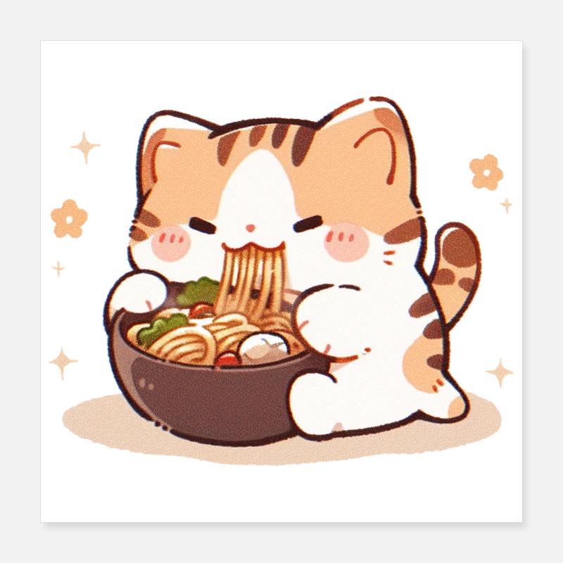 Cat Eating Spaghetti Meme Poster 16" x 16" (40x40 cm)