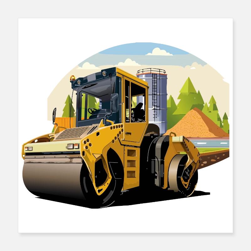 Road roller at work Poster 16" x 16" (40x40 cm)