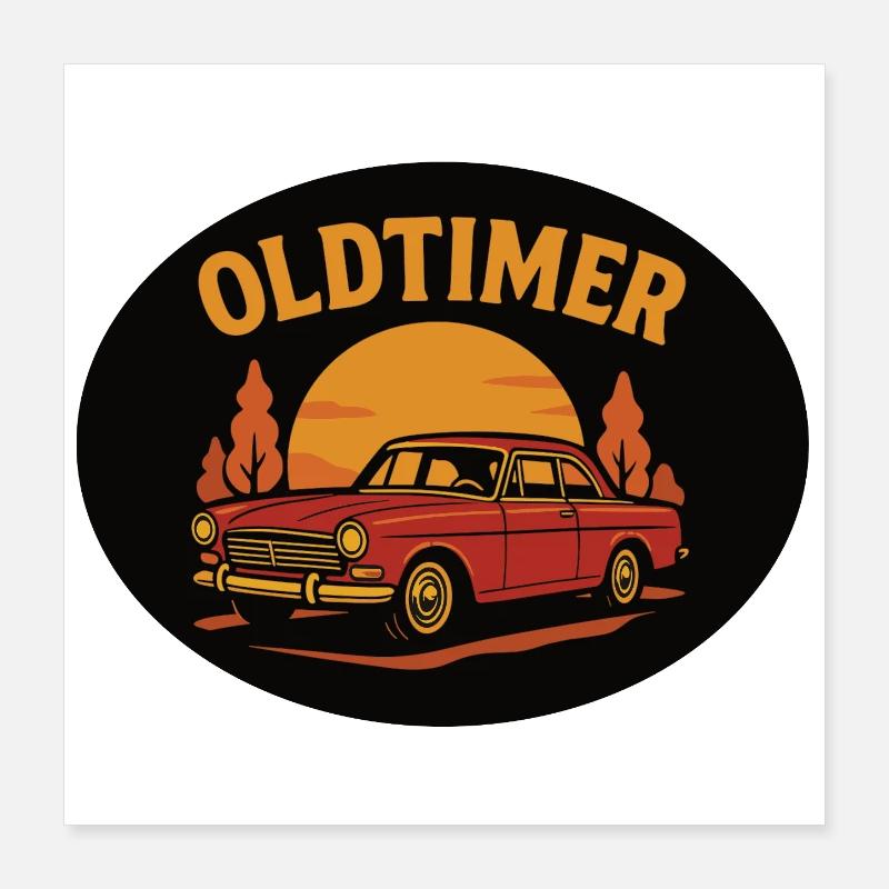 Vintage Auto Oldtimer Sunset Design Poster 40x40 cm