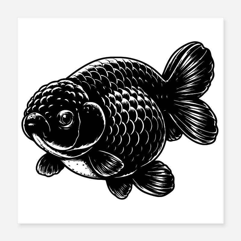Poisson rouge ranchu noir de haute qualité Poster 40 x 40 cm