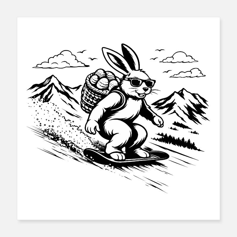 Snowboard Bunny Easter Bunny Cool Easter Vibes Poster 16" x 16" (40x40 cm)