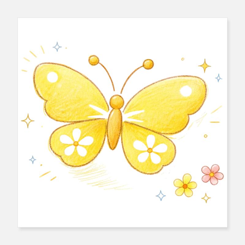 Printemps jaune papillon Poster 40 x 40 cm