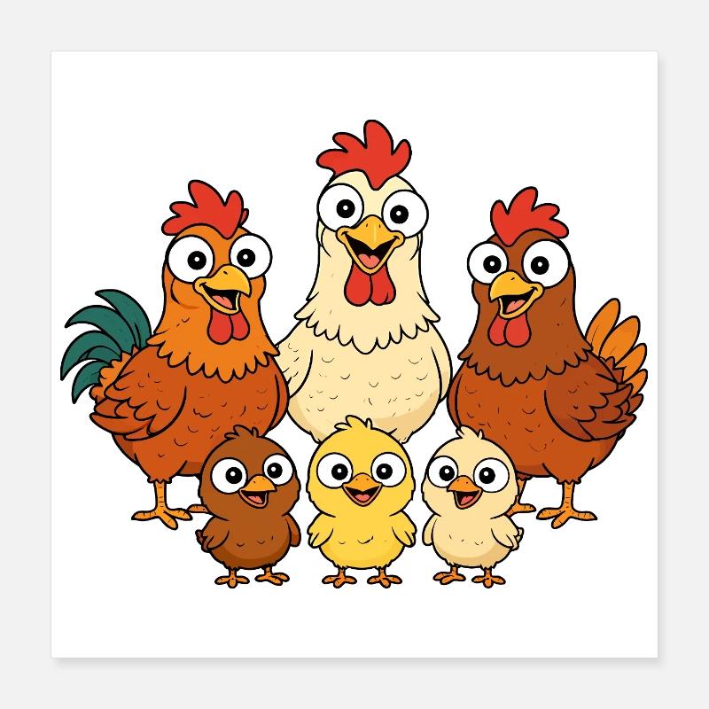 Poules, coqs et poussins Poster 40 x 40 cm
