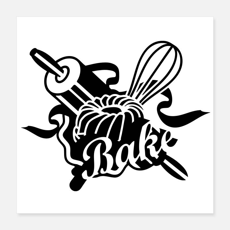 a rolling pin and a whisk with a ring cake Poster 16" x 16" (40x40 cm)
