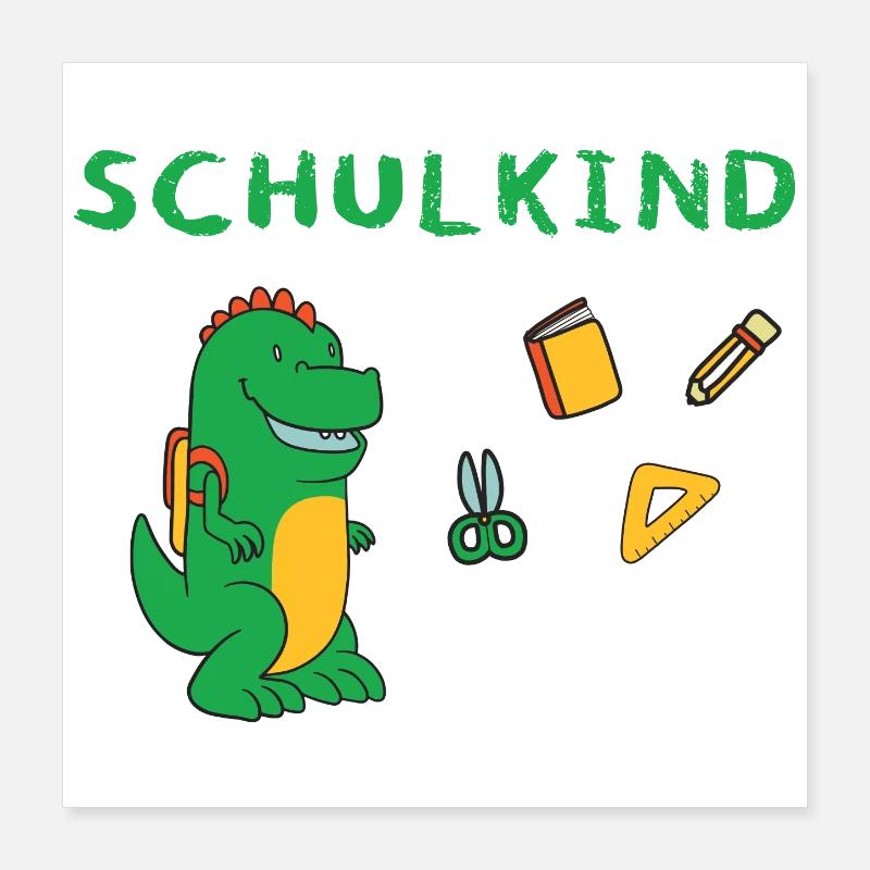 Schulkind 2024 Dino 2024 mit Ausrüstung Schulstart Poster 40x40 cm