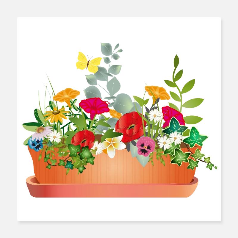 Fleurs colorées dans un bac à fleurs Poster 40 x 40 cm