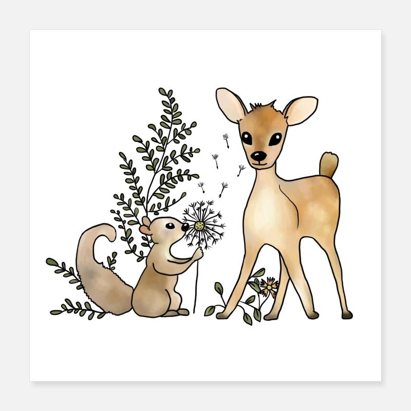 Reh_und_Eichhoernchen Poster 40x40 cm
