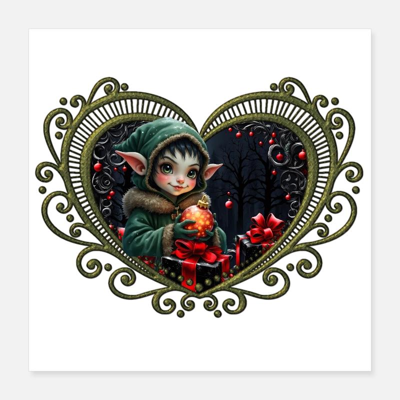 Christmas elf in ornate heart Poster 16" x 16" (40x40 cm)