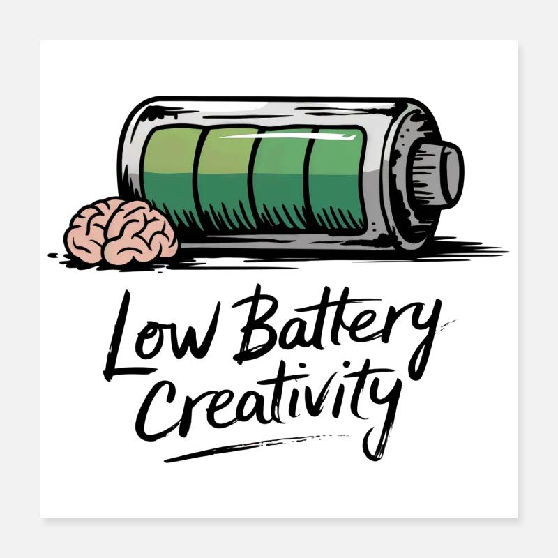 Creative humor – battery empty, ideas gone Poster 16" x 16" (40x40 cm)