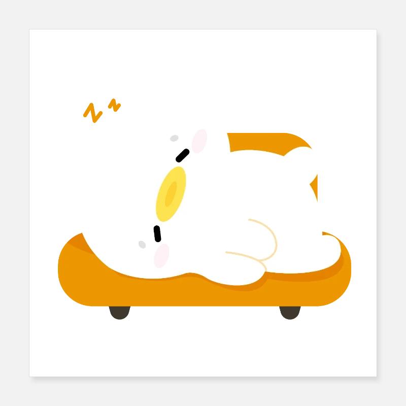 Canard endormi sur coussin orange Poster 40 x 40 cm