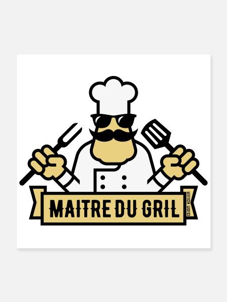 Maître Du Gril (Griller / Barbecue / BBQ / 3C) - Poster 40 x 40 cm - blanc - Devant