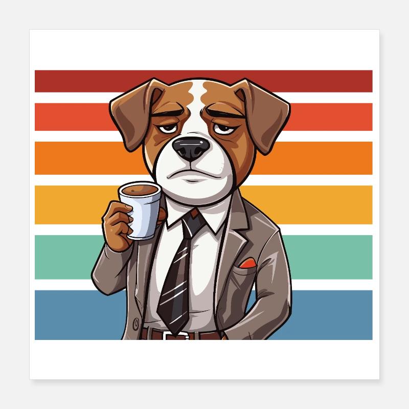 Un chien en costume devant des rayures rétro Poster 40 x 40 cm