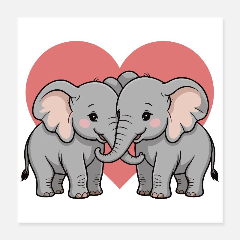 Elefant Paar Herz Poster 40x40 cm