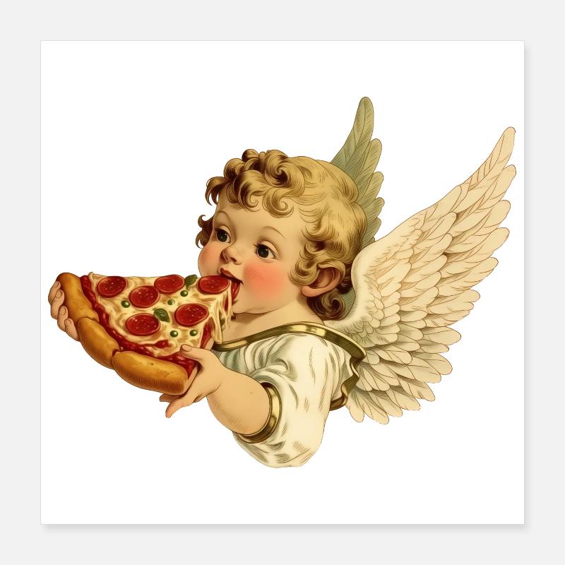 Pizza Cherub – Engelchen mit Pepperoni Poster 40x40 cm