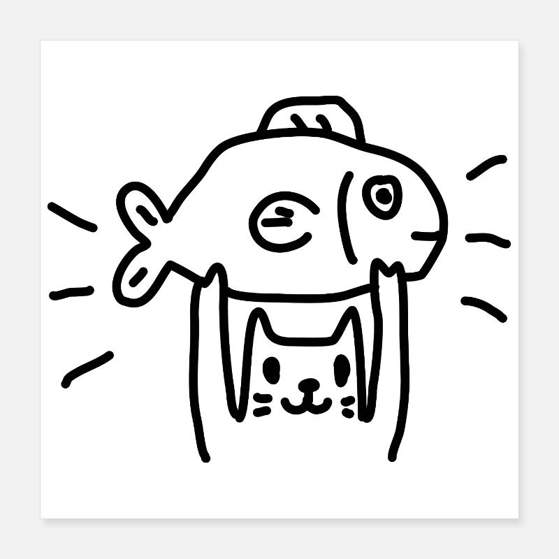 Chat pêchent au poisson Poster 40 x 40 cm