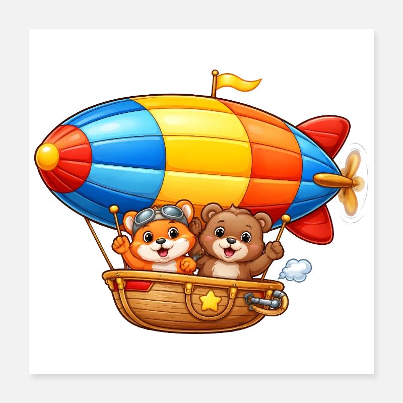 Zeppelin Animal Motif dirigeable de dessin animé Poster 40 x 40 cm