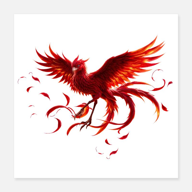 Phénix écarlate en vol Poster 40 x 40 cm