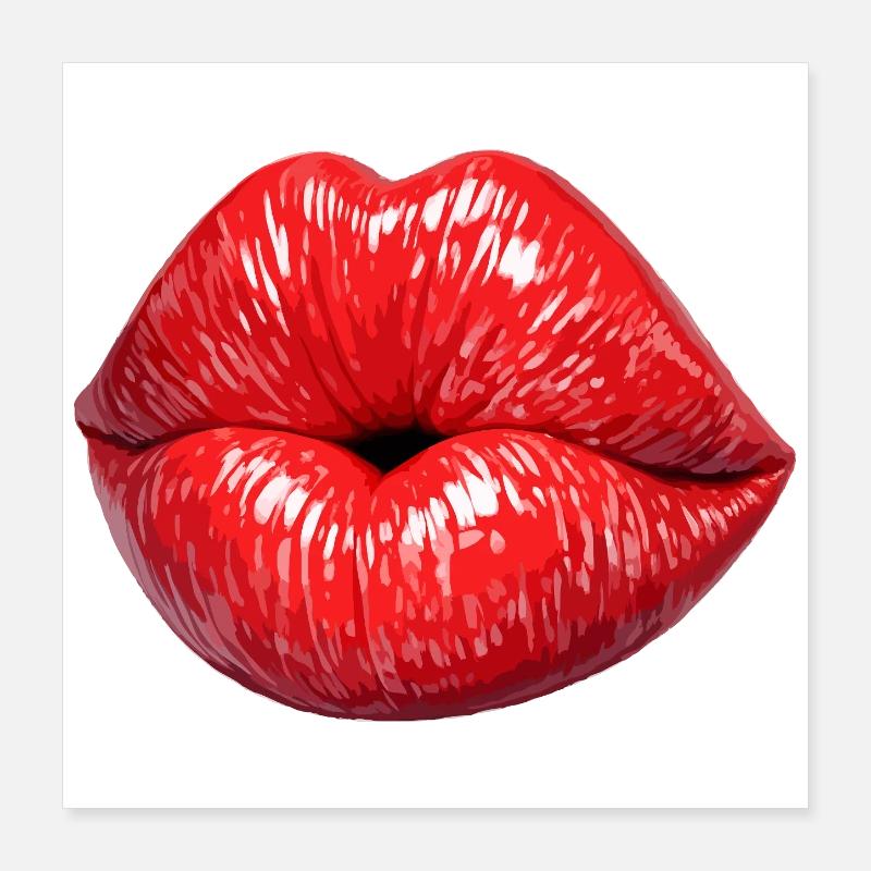 Rouge brillant embrasse les lèvres Poster 40 x 40 cm