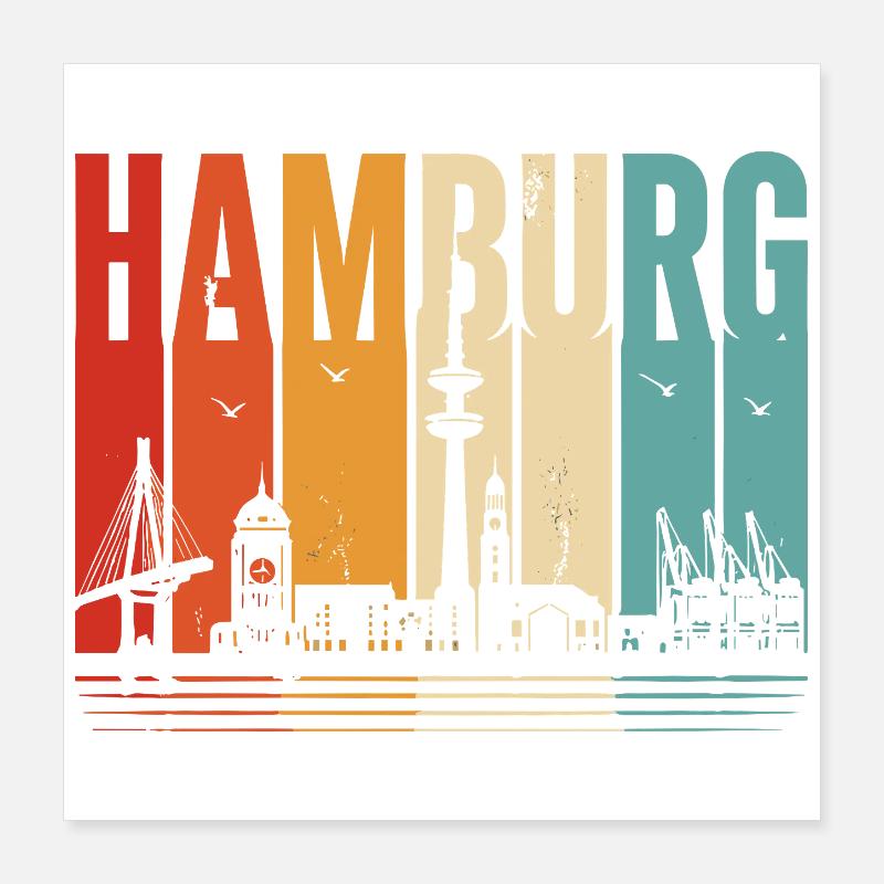 Hamburg Skyline Retro Farbstreifen Poster 40x40 cm