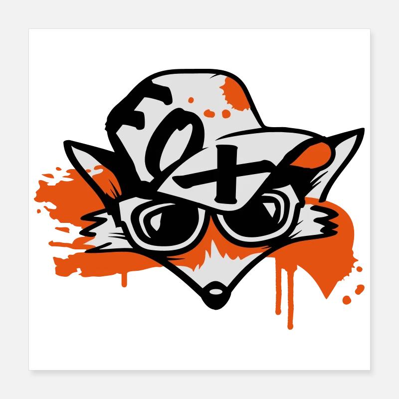 Fuchs mit Baseballkappe Poster 40x40 cm