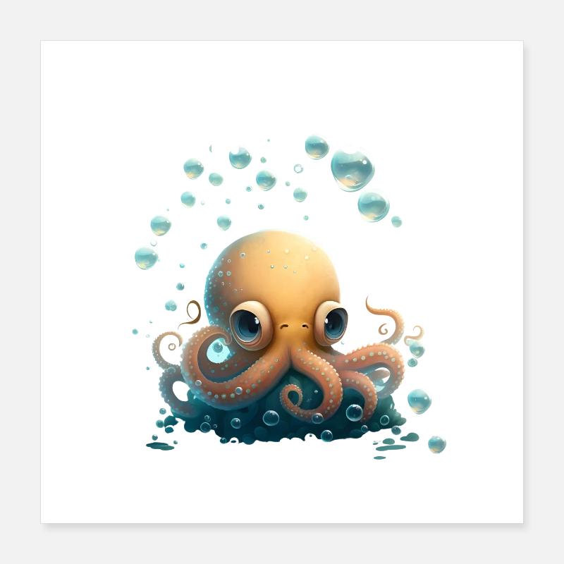 Psychopulp Octopus Underwater Poster 16" x 16" (40x40 cm)