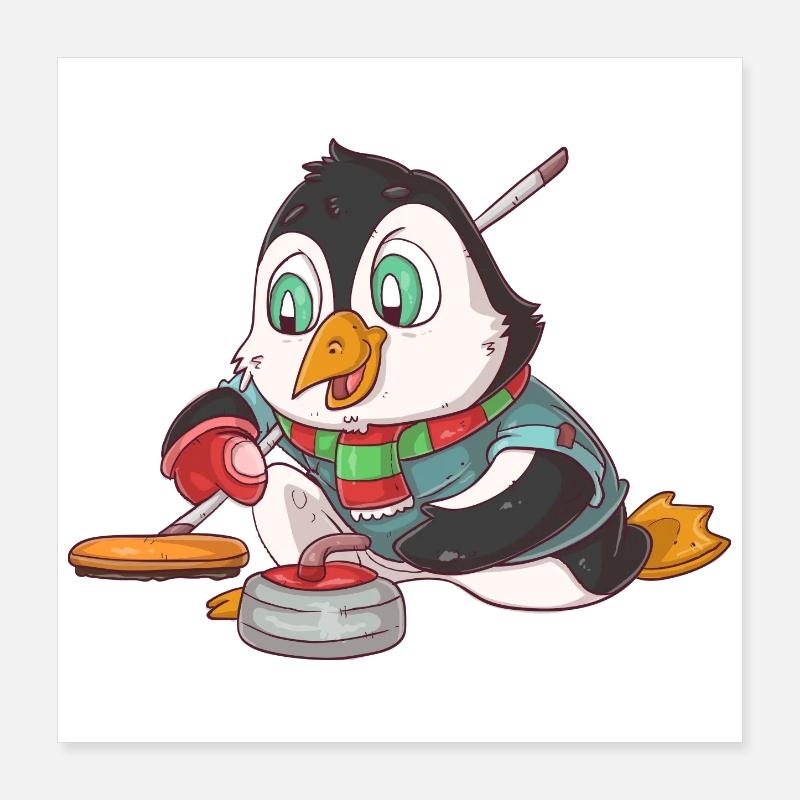 Pingouin de curling Poster 40 x 40 cm