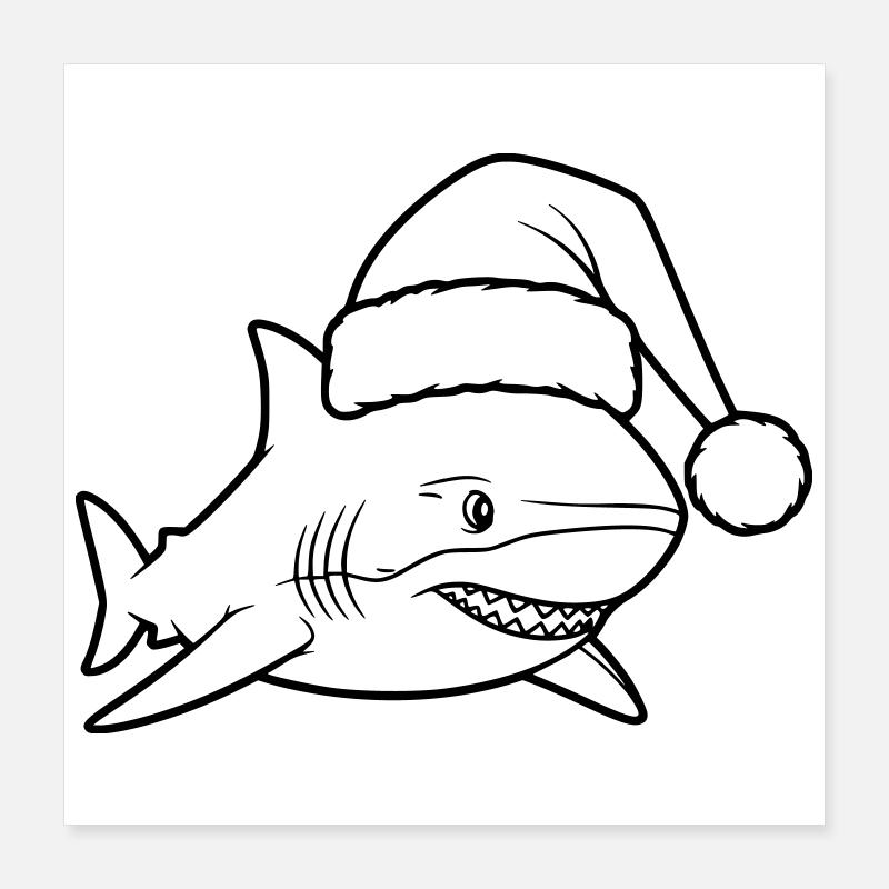 Illustration de bande dessinée de requins de Noël Poster 40 x 40 cm