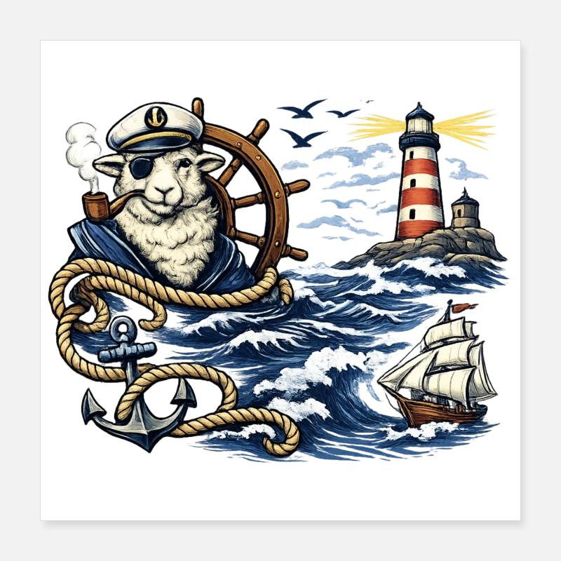 Seefahrer-Schaf im Sturm Poster 40x40 cm