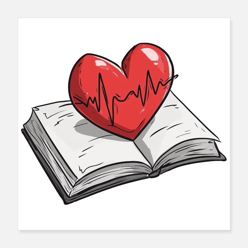 Beating Heart Shaped Book Pulse Design Poster 16" x 16" (40x40 cm)