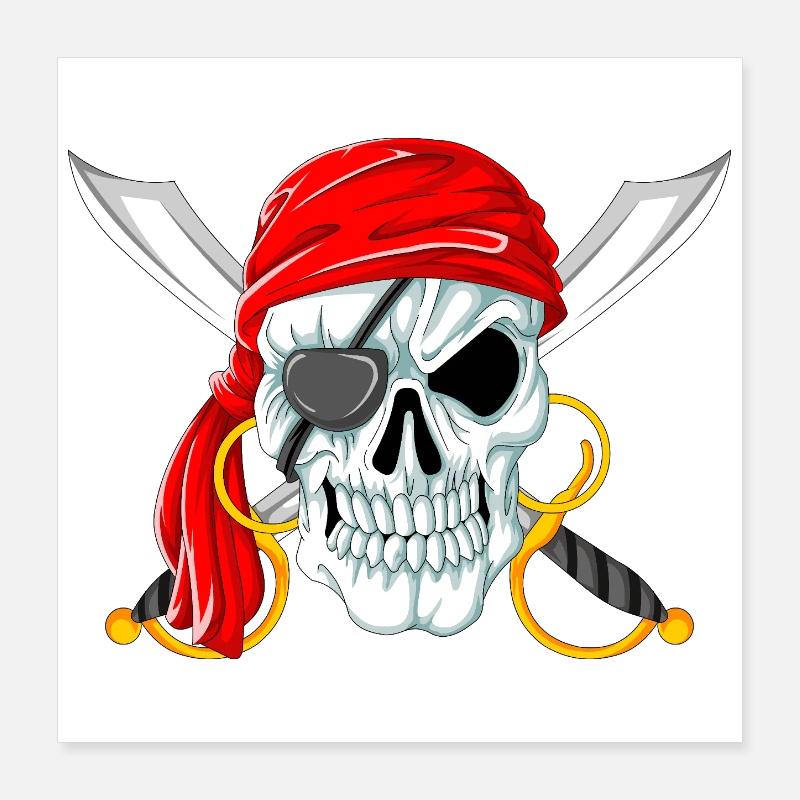 Crâne de pirate avec épées, Jolly Roger Design Poster 40 x 40 cm