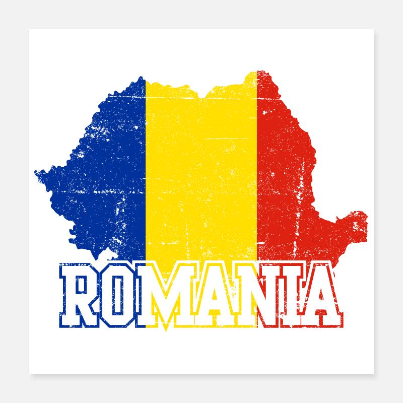 Romania Map Flag Emblem Poster 16" x 16" (40x40 cm)