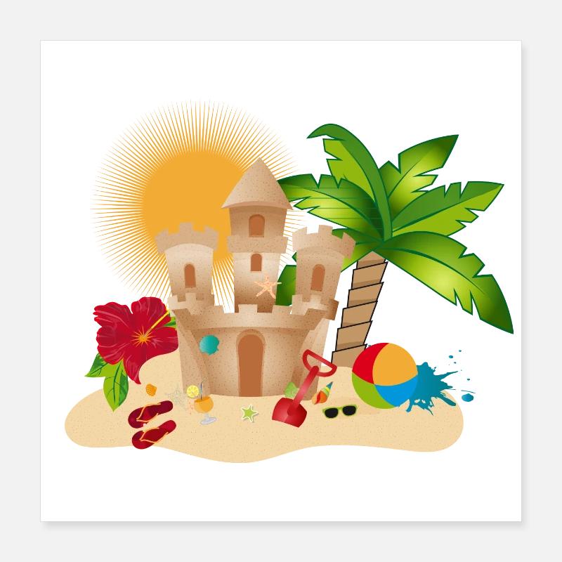 Un château de sable sur la plage réveille des sensations de vacances Poster 40 x 40 cm