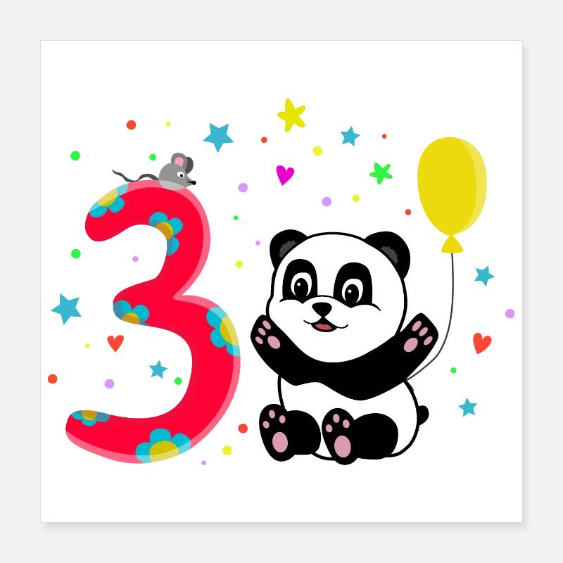 Dritter Geburtstag 3. Jahre Panda süßes Geschenk Poster 40x40 cm