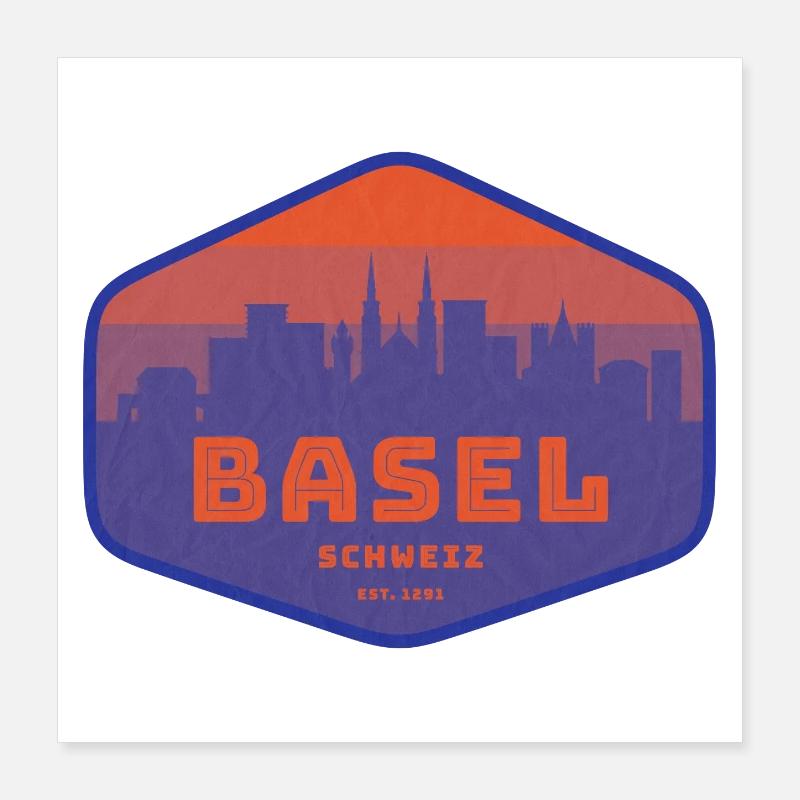Basel Skyline Retro Abzeichen Poster 40x40 cm