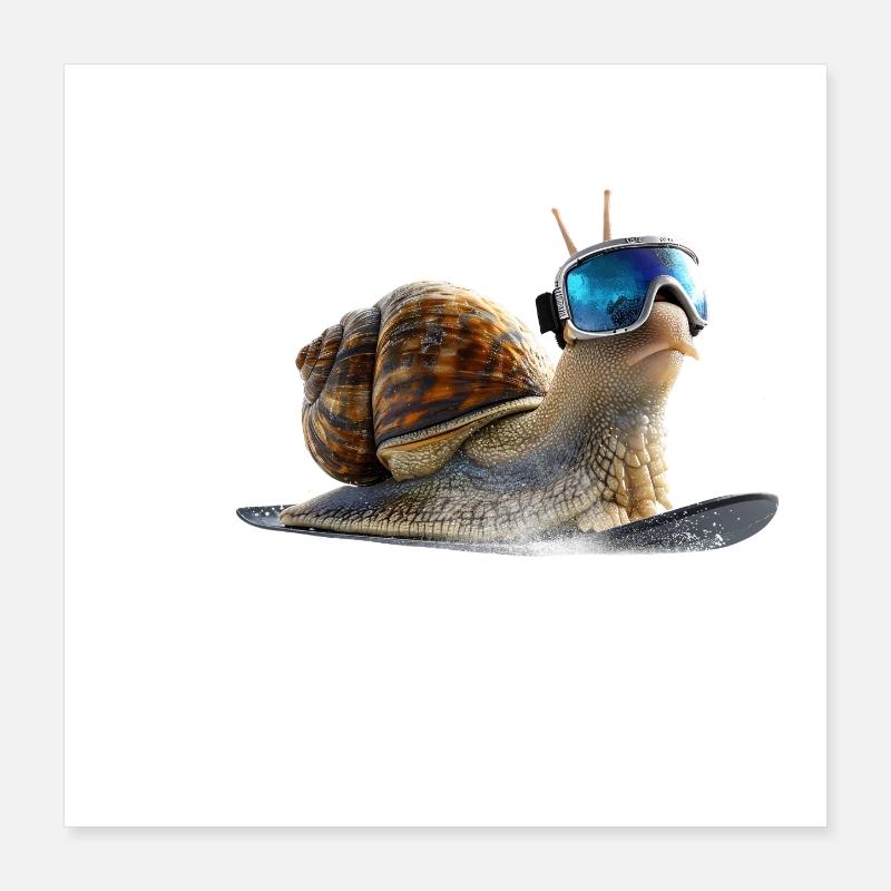 Plus cool que le reste, l’escargot de snowboard. Poster 40 x 40 cm