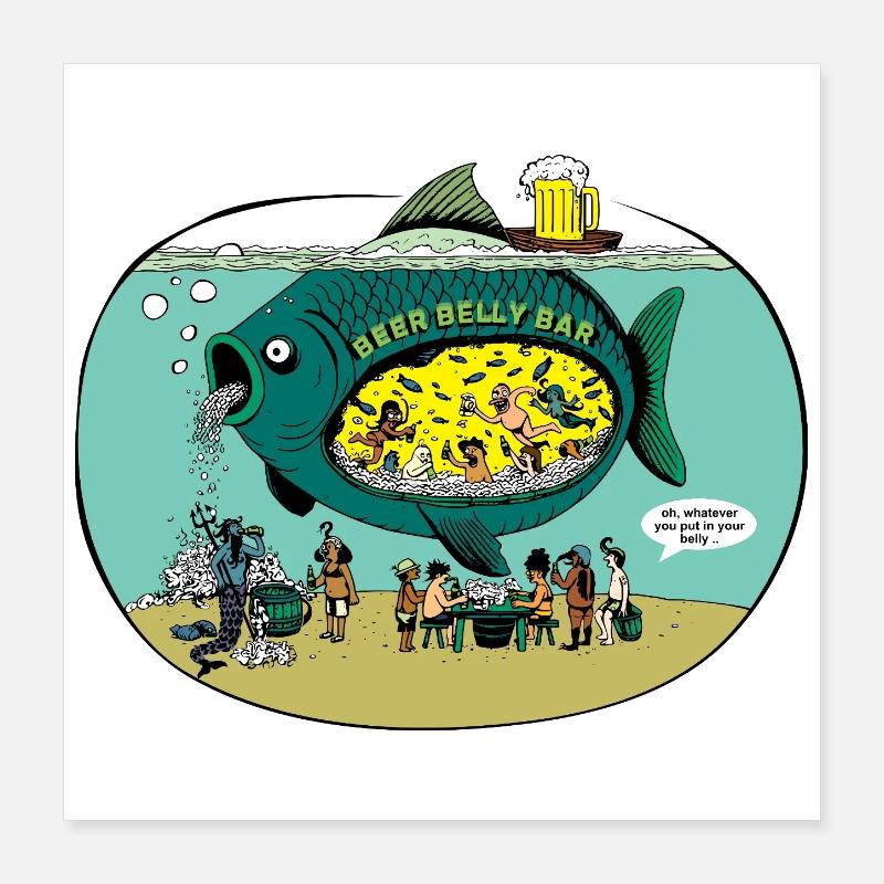 drôle de bière ventre poisson ventre poisson ventre comique Verseau Poster 40 x 40 cm