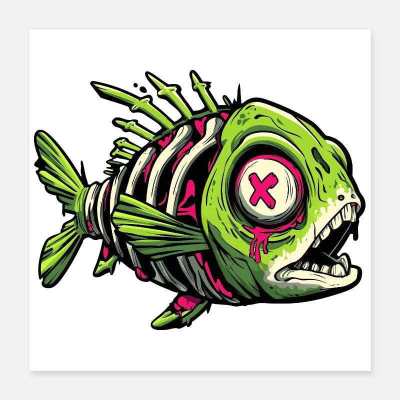 Graffiti de poisson zombie Poster 40 x 40 cm