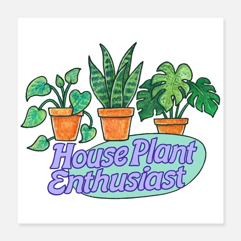 Thème de dessins animés pour passionnés de plantes d’intérieur Poster 40 x 40 cm