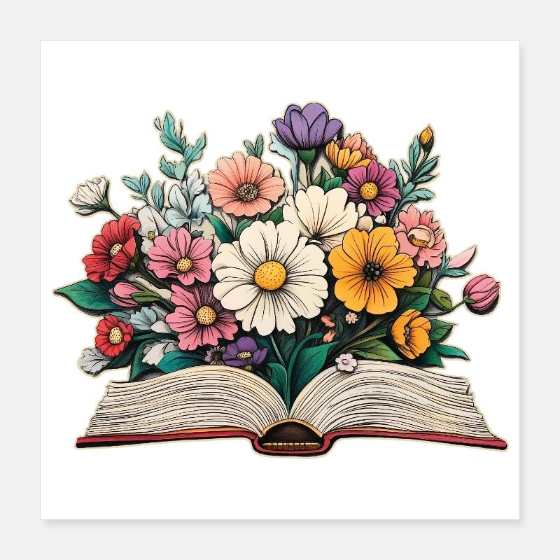 Buch mit Blumen Poster 40x40 cm